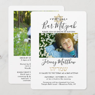 Convite Bar Virtual Hebraico Mitzvah 2 Foto Dourada