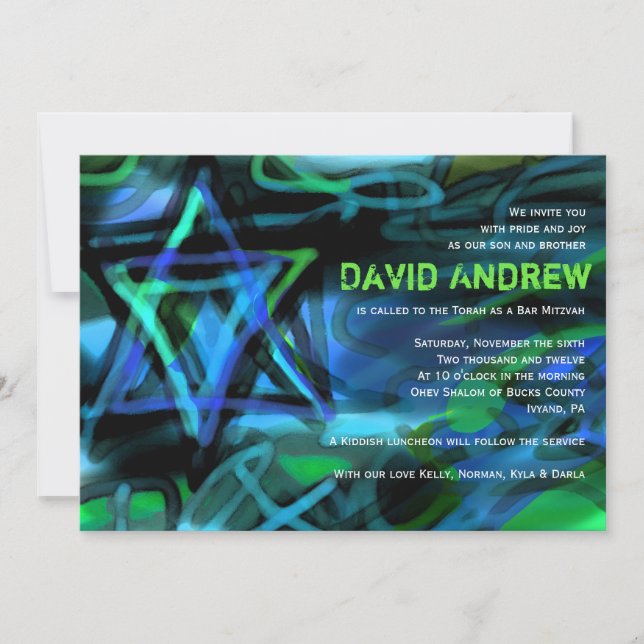 Convite Bar WATERCOLOR STAR Bat Mitzvah para Sarah (Frente)