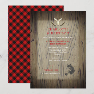 Convite Barão Casado Madeira Vermelha Buffalo Xadrez Paí