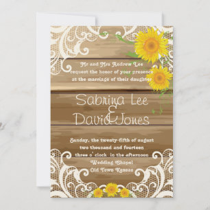 Convite Barão Wood Sunflower e Vintage Lace Weds