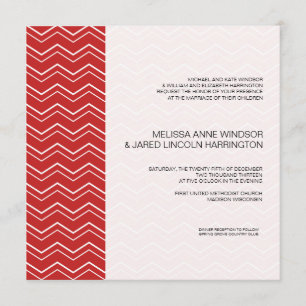 Convite Barato Vermelho Moderno com Faixa Chevron Negrito