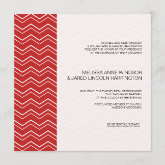 Convite Barato Vermelho Moderno com Faixa Chevron Negrito