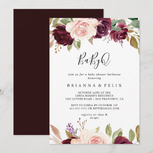 Convite Barbecue Chá de fraldas Floral Russo