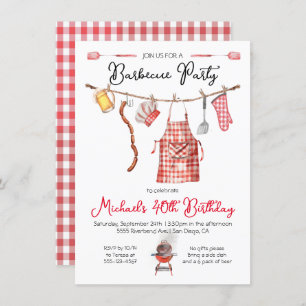 Convite Barbecue CHURRASCO Birthday red Gingham