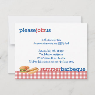 Convite Barbeque de verão de gingham vermelho 4 de julho