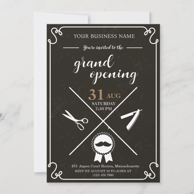 Convite Barber Shop  grand opening invitation (Frente)