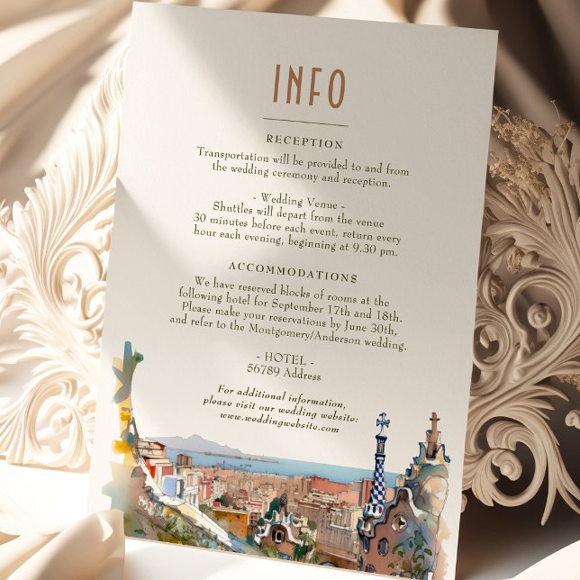 Convite Barcelona Insert INFO Details Spain Wedding Invita (Criador carregado)