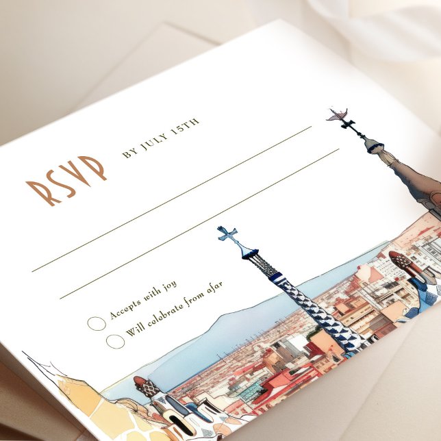 Convite Barcelona RSVP Responde Casamento Inserindo Destin (Criador carregado)