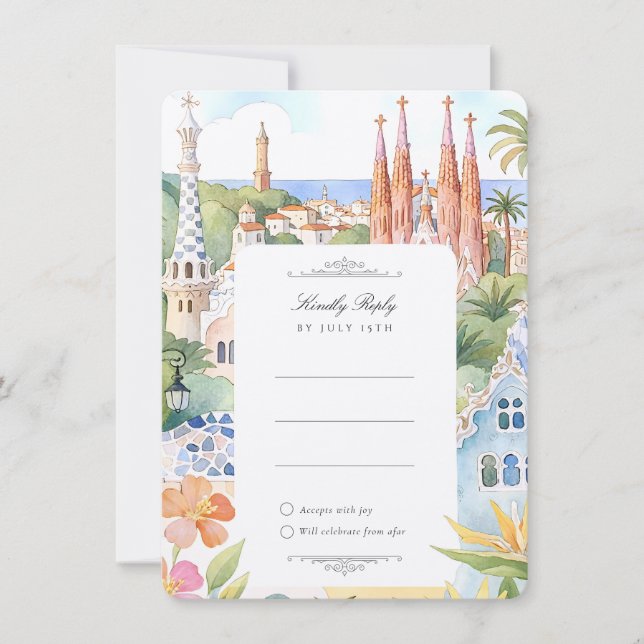 Convite Barcelona Wedding RSVP Invitation Card (Frente)
