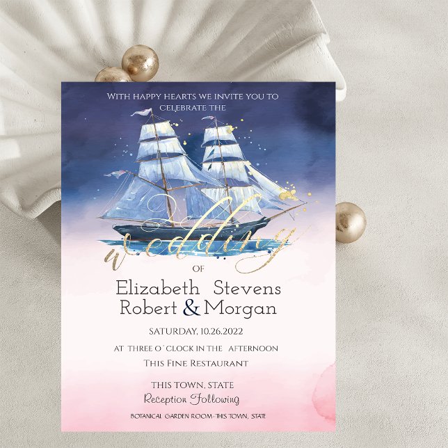 Convite Barco à Vela Estrelas do Mar Casamento (Criador carregado)
