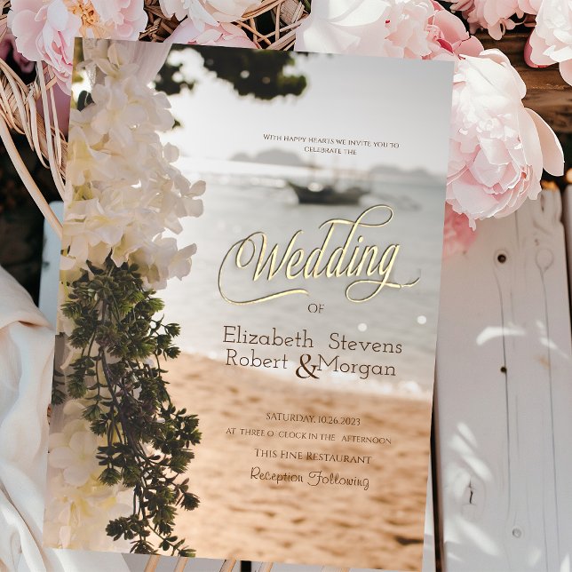 Convite Barco à Vela Flores Chic Casamento na Praia (Criador carregado)