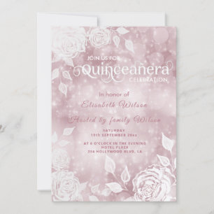 Convite Barco elegante romântico Rosas brancas Quinceañera
