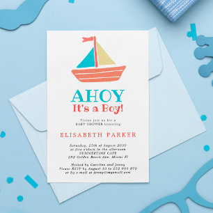 Convite Barco náutico Ahoy É um Menino chique baby shower