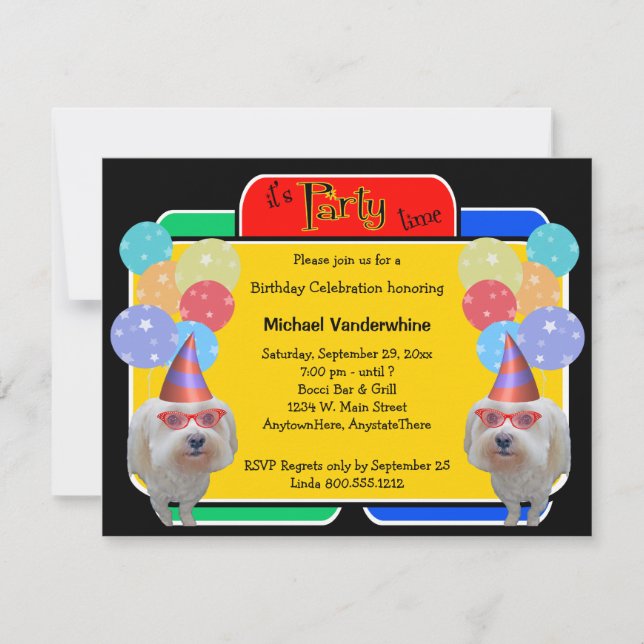 Convite Barker de Aniversário Maltês (Frente)