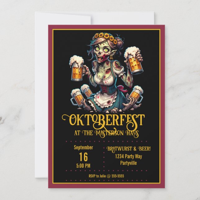 Convite Barmaid para Oktoberfest Zombie (Frente)