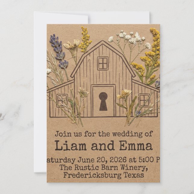 Convite Barn Wedding- Rustic Floral Invitation Keepsake  (Frente)