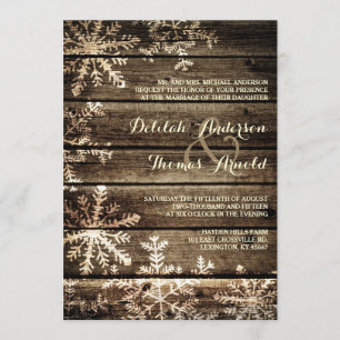 Convite Barn Wood Snowflakes Casamento no inverno Russo