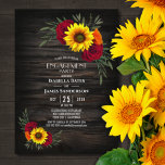 Convite Barn Wood Sunflower Burgundy Festa de noivado<br><div class="desc">Convide seus amigos e entes queridos com este elegante convite para festas de noivado florais de madeira de celeiro natural girassol e rosa de burgundy.</div>