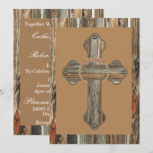 Convite Barnwood Cross Com Cordas E Conchos