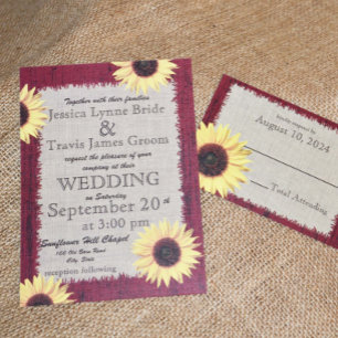 Convite Barnwood e casamento do girassol