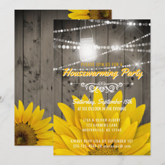 Convite Barnwood ilumina o Housewarming do girassol do