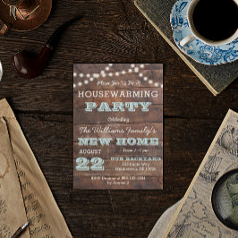 Convite Barnwood Lights Aqua Home Invitation