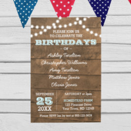 Convite Barnwood Lights Aqua Multiple Birthdays Invent