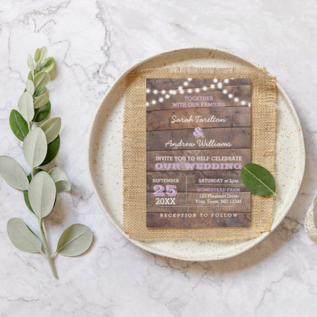 Convite Barnwood Lights Lilac Invitation (Criador carregado)