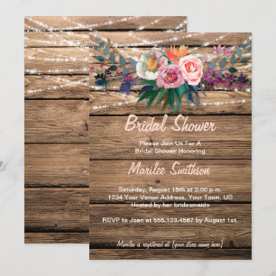 Convite Barnwood Watercolor Fall Chá de panela de Flores S