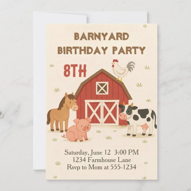 Convite Barnyard Animal Birthday (Frente)