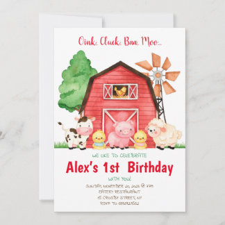 Convite Barnyard Birthday Bash Watercolor Fazenda
