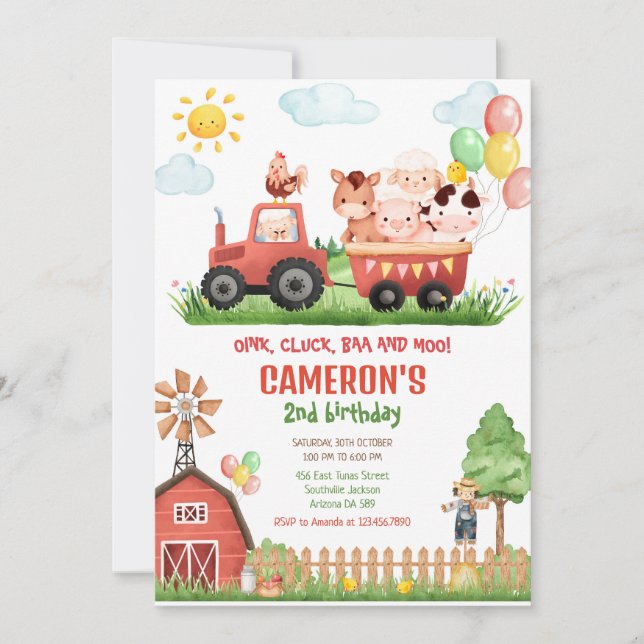 Convite Barnyard Farm Animals Birthday Invitation (Frente)