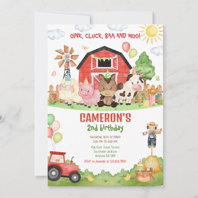 Convite Barnyard Farm Animals Birthday Invitation (Frente)