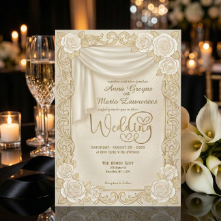 Convite Baroque Cream Rose Faux Gold Foil Diamond Wedding