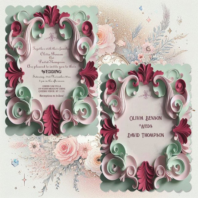 Convite Baroque Elegance Floral Motifs Acanthus Swirls (Baroque Elegance Floral Motifs Acanthus Swirls Invitation)