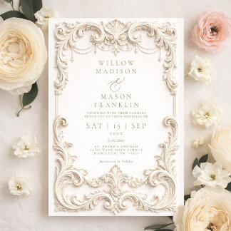 Convite Baroque Elegant Ivory Wedding