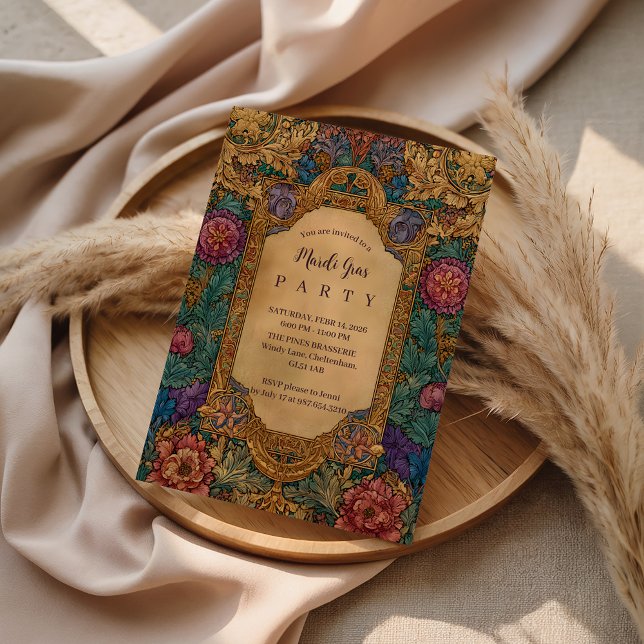 Convite Baroque Floral Mardi Gras Masquerade (Criador carregado)