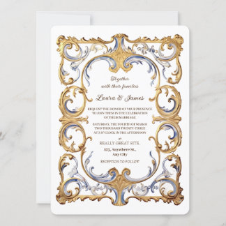 Convite Baroque Rococo Luxurious Golden Swirls Wedding