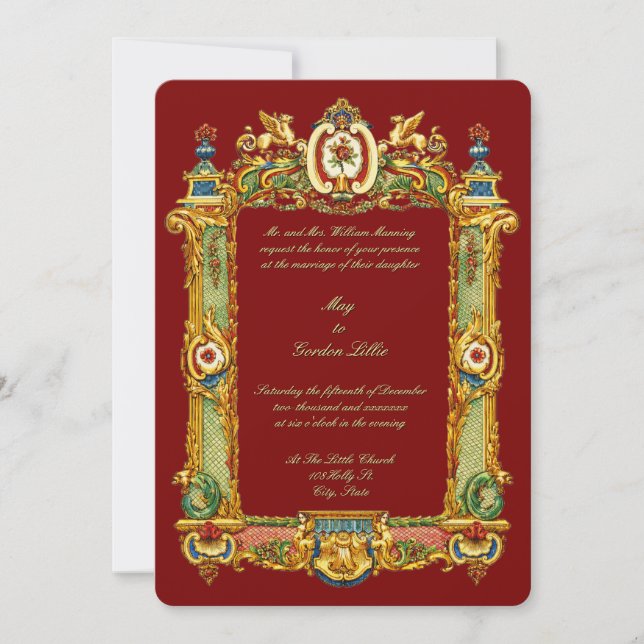 Convite Baroque Rococo Rocaille Griffins Frame Wedding (Frente)
