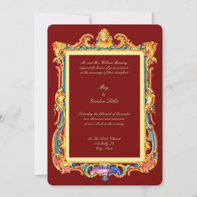 Convite Baroque Rococo Rocaille Louis XV Frame Wedding (Frente)