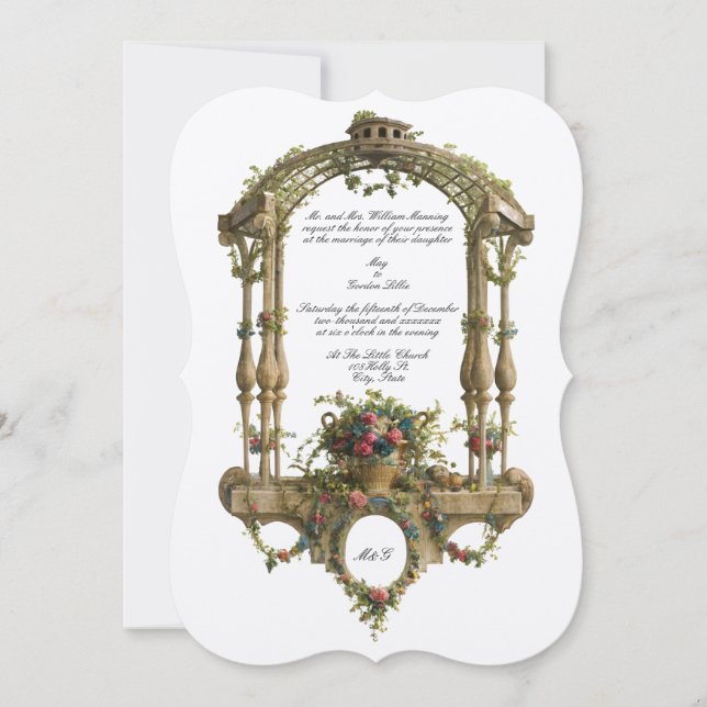 Convite Baroque Rococo Style Color Floral Pergola Wedding (Frente)