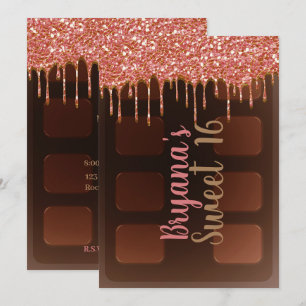 Convite Barra de Chocolate com Brilho Rosa Doce 16 Anos