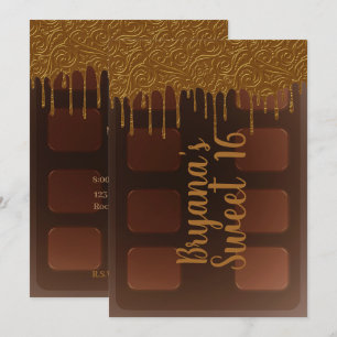 Convite Barra de Chocolate com Gotejamento de Ouro Doce Fe