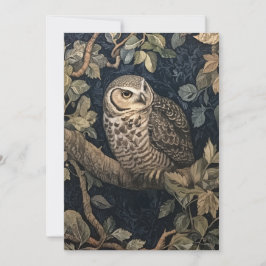 Convite Barred Owl em uma árvore William Morris Style
