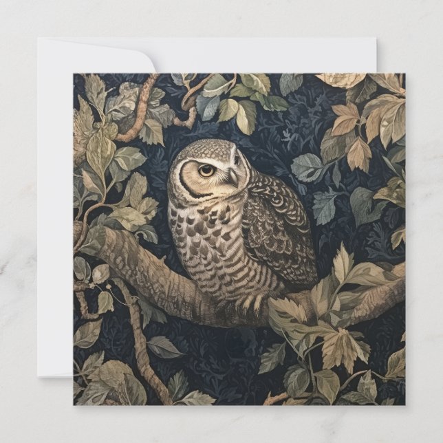 Convite Barred Owl em uma Floresta William Morris Style (Frente)