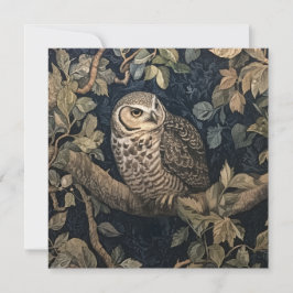 Convite Barred Owl em uma Floresta William Morris Style
