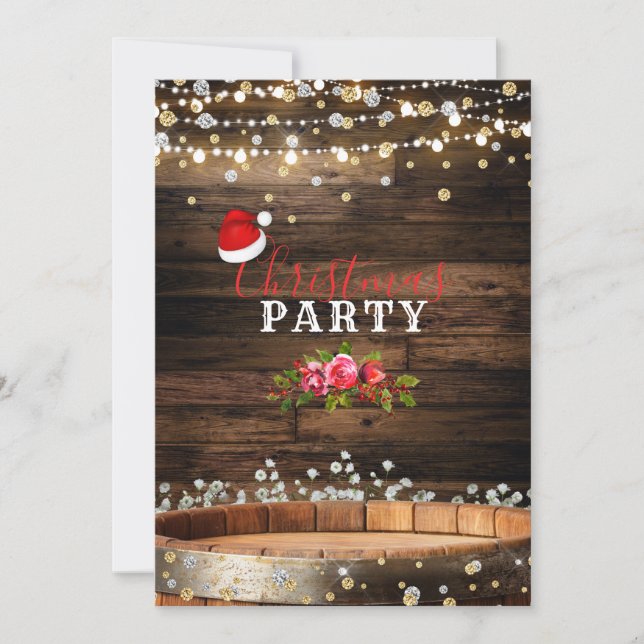 Convite Barrica de Madeira Rústica e Luzes Baby' Breath Na (Frente)