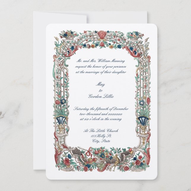 Convite Barroco Cor Rococo Altar Floral (Frente)