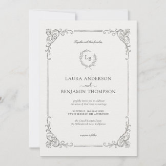 Convite Barroco Frame Laurel Wreath Elegante Casamento