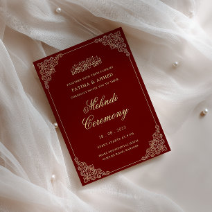 Convite Barroco Quadro Dourado Vermelho Henna Mehndi Cerim